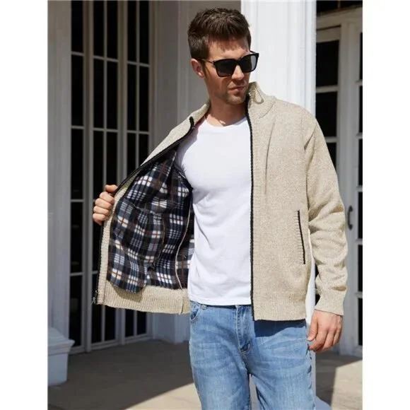 Mens Knitted Cardigan Sweater Full Zip Knit Jacket Long Sleeve Casual Warm Coat Cardigans